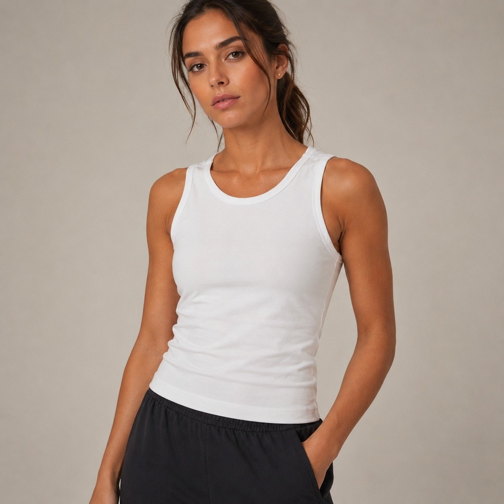 Yogalicious Seamless Carrie Tank Top White Racerback Built-in Shelf Bra Medium - Picture 1 of 9